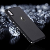 Черен силиконов кейс с камъни за iPhone X / XS 